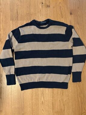 Brandy Melville Navy and Beige Striped Crewneck Sweater